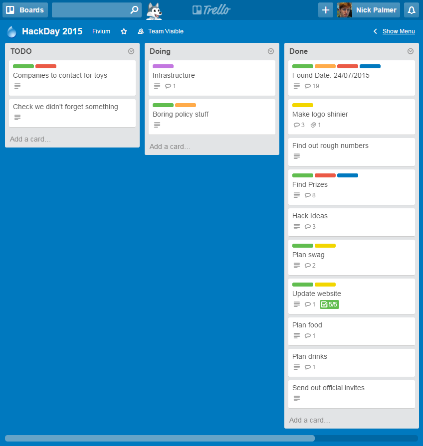 Screenshot of the trello board we used to organise everything